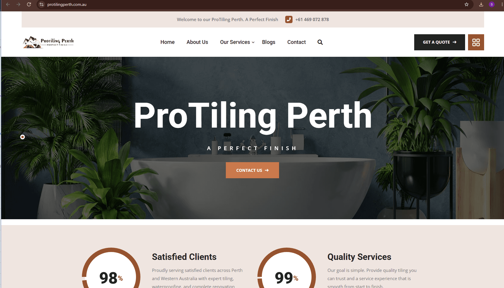 Local trade business website homepage design