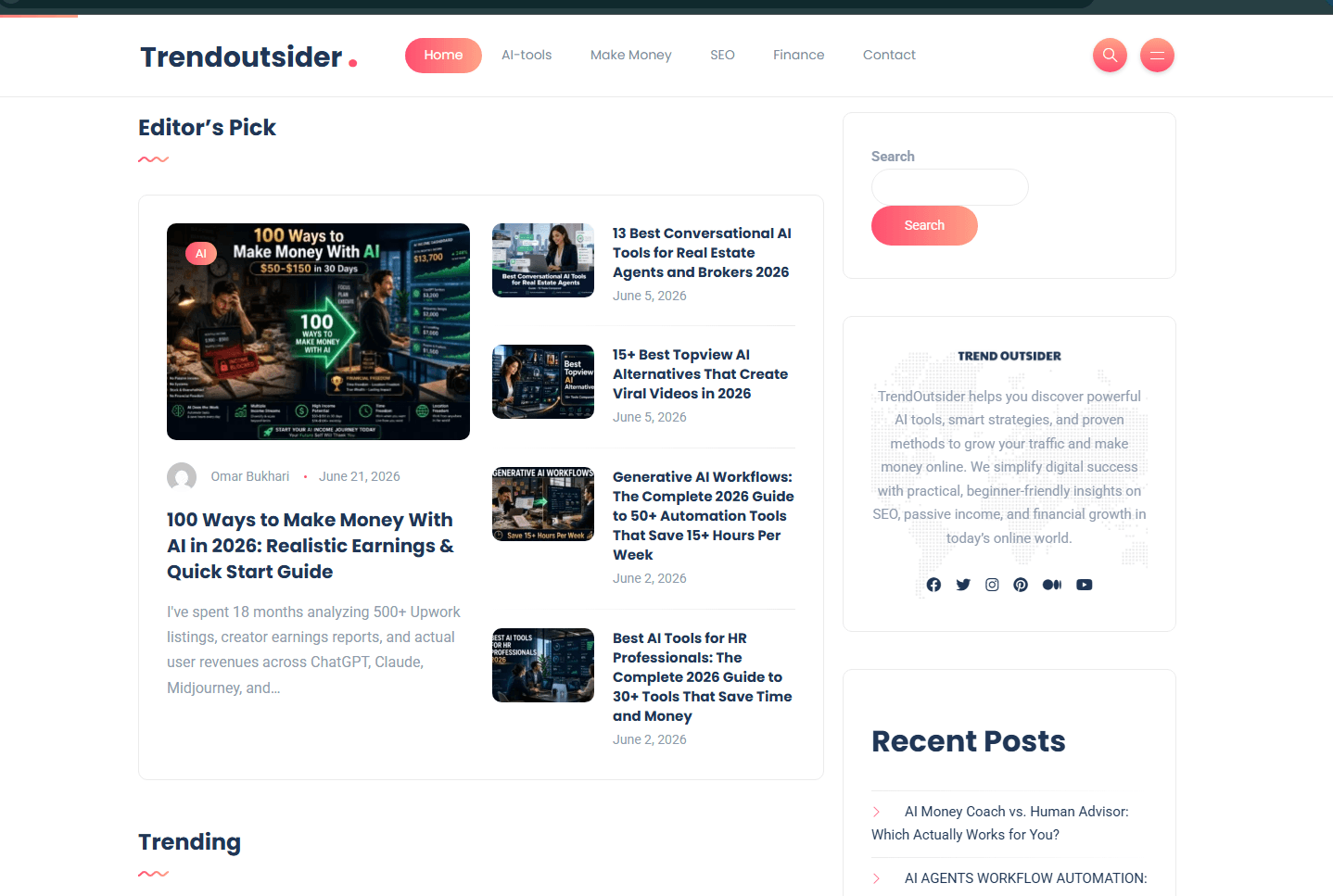Publishing platform website homepage design